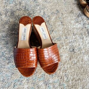 Jimmy Choo Tan Croc-Embossed Mules